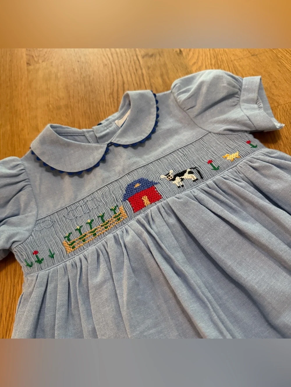 Vintage Carriage Boutique 3 MONTHS Blue Smocked Dress Country Farm